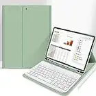 aoub Case for iPad 9th/8th/7th Generation 10.2 inch, Stand Folio Detachable Wireless Bluetooth Keyboard Cover Soft TPU Back Case with Pencil Holder for iPad 10.2 2021/2020/2019, Light Green