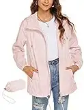 Rapbin Lightweight Rain Jacket Women Waterproof Breathable Spring Summer Jackets Camping Running Raincoat Windbreaker(Pink,M)