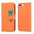 Norn Custodia per iPhone 7 Plus,iPhone 8 Plus Flip Cover in pell PU Simpatico Cartone Animato con Portafoglio Caso,con Supporto Stand,Antiurto con Slot per schede,Magnetica a scatta,Arancia