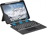 Doohoeek Case with Keyboard for iPad 10.9 inch 10th. (2022), new iPad 10.9" 2022 Magnetic Detachable Keyboard with Soft Silicone Protective Case, Multi-Touch Trackpad, 7 Color backlight