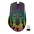 VEGCOO Gaming Mouse, Wireless Mouse Rechargeable Honeycomb Wireless Gaming Mouse with RGB Light/USB Receiver/USB Cable/Adjustable DPI, Optical Gaming Mice Mouse for Laptop PC Computer(Black)