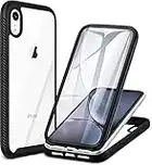 CENHUFO Coque iPhone XR, Antichoc Housse avec Protection écran, 360 Degrés Protection Téléphone Case Robuste Double Face Bumper Transparent Portable Etui Intégrale Coque pour iPhone XR (6,1") -Noir