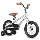 JOYSTAR 12 Inch Kids Bike for 2 3 4 Years Boys Girls Gifts Bikes Unisex Child Bicycle with Training Wheels BMX Style 85% Assembledv Silver