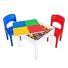 PlayBuild Kids 4 in 1 Play & Build Table Set- Kids Table and Chairs Sets for Indoor Activity, Outdoor Water Play, Toy Storage & Building Block Fun Includes 2 Toddler Chairs