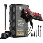 DRAWPAW Jump Starter with Air Compressor, 2500A Car Battery Booster Pack with 150PSI Digital Tire Inflator, 12V Auto Jumper Cables Jump Box for Vehicles up 8.5L Gas or 6.5L Diesel