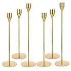 Gold Candle Holders for Taper Candles, Set of 6 Tall Metal Decorative Candlestick Holders for 3/4 inch Thick Candle,Table Mantel Centerpiece for Wedding, Dinning, Party, Anniversary