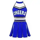 YiZYiF Enfant Fille Déguisement de Pom-Pom Girl Costume Cheerleaders Cosplay Halloween Noël Carnaval Uniforme Scolaire Tops Gilet et Tutu Jupe Danse Gymnastique Fête Bleu royal 10 ans