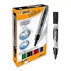 BIC Velleda Feutres pour Tableau Blanc Effaçables à Sec Pointe Conique Large - Couleurs Assorties, Etui Carton de 4