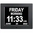 2022 Vision, Digital Calendar Day Clock, Extra Large Day of The Week Date Time Impaired Vision Memory Loss Dementia Clocks with 12 Alarms for Seniors Elderly Alzheimer (8-inch Black)