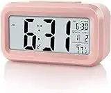 axGear Digital Alarm Clock Large LCD Display Thermometer Smart Night Light Back Light - Pink