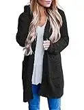 MEROKEETY Women's Long Sleeve Soft Chunky Knit Sweater Open Front Cardigan Outwear with Pockets,Black,Large