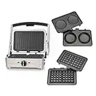 Cuisinart Grill, Waffel & Omelette Maker, Kontaktgrill, Waffeleisen, Tischgrill mit auswechselbaren Platten, Antihaftbeschichtung, kompakt, silber, GRSM3E Frosted Pearl