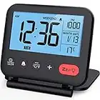 NOKLEAD Digital Travel Alarm Clock for Bedroom Office: Small LCD Desk Clock with Backlight Date Temperature Snooze 12/24H Weekend Mode and Mirror, Battery Powered Folding Bedside Clock for Adult Kids