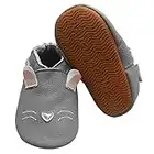 Mejale Chaussons Bébé Garçon Chaussons en Cuir pour Tout-petits Chaussures Antidérapantes à Semelle Souple,Gris,6-12 Mois,M