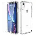 ORETECH Coque pour iPhone XR (6.1 Pouces) avec Pack de 2 Protection Écran en Verre Trempé,Housse pour iPhone XR Etui Silicone TPU Souple Bumper Dos Rigide Clair Coque pour iPhone XR,Transparent