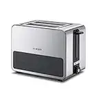 Bosch Kompakt Toaster TAT7S25, integrierter Edelstahl-Brötchenaufsatz, mit Abschaltautomatik, mit Auftaufunktion, ideal für 2 Scheiben Toast, breit, Liftfunktion, 1050 W, Schwarz/Grau