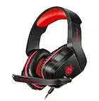 YOTMS Auriculares Gaming, H1 3D Premium Over Ear Cascos Gamer Headset con Micrófono y Control de Volumen para PS4, PS5, Switch, PC, Xbox One, Mac, 5.1 Sonido Estéreo, Regalo para Niños, Rojo