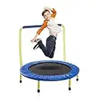 KEWLTAX Kids Trampoline Portable & Foldable 36 Inch Round Jumping Mat for Toddler Durable Steel Metal Construction Frame with Padded Frame Cover and Handle Bar (Yellow - Blue (36 inch))