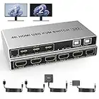 Dual Monitor KVM Switch HDMI 2 Port, 4K@60Hz Extended Display 2 Monitors 2 Computers KVM Switch with 3 USB Ports and Audio Microphone Output, PC Monitor Keyboard Mouse Printer Switcher