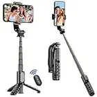 Mini Palo Selfie Trípode, Extensible 4 en 1 Selfie Stick de Aluminio con Inalámbrico Control Remoto Trípode Portátil Rotación de 360° Compatible con iPhone 13/12/11, Samsung, Huawei, Gopro (Negro)