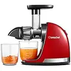 AMZCHEF Juicer Machines - Cold Press Slow Juicer - Masticating Juicer for Whole Fruits and Vegetables - Delicate Chew No Need to Filter - BPA Free Juice Extractor with 2 Cups and Brush - Red