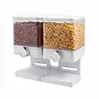 Dispensador de cereales doble Contenedor de almacenamiento de alimentos secos Botes de plástico con soporte (blanco)