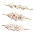 cherrboll 3pcs Baby Girl Flower Headbands, Super Soft & Stretchy Nylon Floral Hairbands for Newborn Toddler