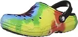 Crocs Unisex-Adult Classic Tie Dye Lined Clogs | Fuzzy Slippers, Rainbow Tie Dye, 8 Women/6 Men