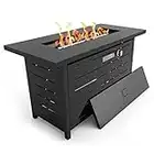 Ciays 42 Inch Gas Fire Pit Table, 50,000 BTU Propane Pits for Outside with Steel Lid and Lava Rock, 2 in 1 Firepit Table Gatherings Parties on Patio Deck Garden Backyard, Black