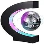 Floating Globe with LED Lights, C Shape Magnetic Levitating Globe, Anti Gravity Rotating World Map for Home Office Study Desk Decoration, Cool Gadget Gifts for Kids Teens Men Women (Silver)