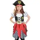 Wizland Girls Pirate Costume Buccaneer Princess Dress for Kids Pirate Lass Costume Pirate Role Play Dress Up Set 5-6yrs