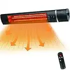 VQVG Electric Patio Heater, Wall Mounted Patio Heater, Infrared Outdoor Heater for Garage Patio, 1500W Adjustable Setting with Remote Control, Waterproof IP65, Instant Warm, Easy Install, black