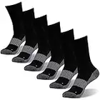 FOOTPLUS Copper Summer Hiking Socks, Mens Womens Cushioned Sole Arch Support Performance Marathon Running Crew Socks, Copper Infused Anti Odor Mountain Climbing Camping Socks, 6 Pairs Black, Medium