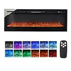 INMOZATA 127cm Electric Fire Wall Mounted Recessed Electric Fireplace With 12 LED Flame Colors, Adjustable Thermostat, Crystal&Logs Set, 900W/1800W, Remote&Touch Screen Control (127cm/50in, Black)