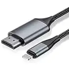 [Version 4 m de long] Câble HDMI pour iPhone, câble convertisseur HDMI, téléphone/Pad/Pod vers TV, câble de connexion HDMI, OS 11, 12, 13, 14, sortie TV YouTube, haute définition HD1080P, gris