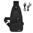 flintronic Sling Bag, Bolsa de Pecho con Puerto de Carga USB, 19 * 32.5 * 10.5cm Mochila de Viaje para Hombres y Mujeres (Incluye 1 Cable USB + 1 Cable de Doble Cabeza)-Negro