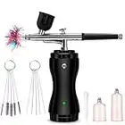 Airbrush Kit with Compressor 30PSI Portable Airbrush Gun Rechargeable Handheld Cordless Air Brush for Nails Art, Painting, Cake Decor, Cookie, Mode, Makeup, Barber (Black)