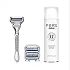 Gillette SkinGuard Men's Razor Handle, 3 Blade Refills + PURE Shave Gel