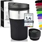 Milu Termo Taza 210ml - Vaso Termico de Viaje - Café para Llevar - Taza de Viaje - Taza de acero inoxidable para beber - con aislamiento de doble pared (Negro, 210ml)