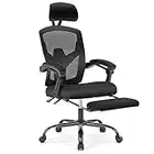 AFO Ergonomic Office Chair, High Back Office Chair with Lumbar Pillow & Retractable Footrest, Mesh Office Chair with Padded Armrests and Adjustable Headrest, Height Adjustable, Dark Black (WY-9053-BK)
