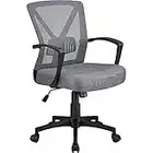 Yaheetech Sedia da Ufficio Scrivania Ergonomica Lombare Girevole a Rotelle Portata 136 kg Reclinabile in Rete Traspirante Altezza Regolabile con Braccioli Grigia Scura