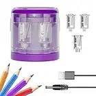 JFQSUNSINE Pencil Sharpeners - Electric Pencil Sharpener with Container, Powered by USB or Battery, 2 Holes (6~8mm & 9~12mm) for Student Teacher Artist etc. (Batteries not Included) Purple