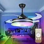 Minfeng 42 Inch Ceiling Fan with Lights and Remote Control, Modern Retractable Ceiling Fan with Light for Living Room, Bedroom, Kitchen, Patio,6 Speeds, 1/2/4 Timer, Noiseless DC Motor, Black