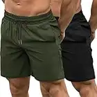 COOFANDY Men's 2 Pack Shorts 7 Inch Quick Dry Gym Workout Shorts Training Running Jogger with Pockets (Black/Olive Green, Large)