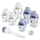 Tommee Tippee Biberon Kit Naissance Closer to Nature, Tétines Débit Lent - Imitant le Sein Maternel avec Valve Anti-Colique, Biberons 3 x 260ml – 3 x 150ml, 1 Sucette - 0-6m, 1 Goupillon, Violet