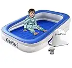 EnerPlex Kids Inflatable Travel Bed with High Speed Pump, Portable Air Mattress for Kids on The Go, Blow up Toddler Travel Bed with Sides – Built-in Safety Bumper - Blue