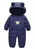 FEOYA - Mono Mangas Largas Invierno para Recién Nacidos Pelele con Capacha Chaqueta Aire Libre Ropa de Una Pieza para Niños de 3-6 Meses - Azul Oscuro