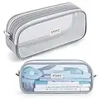 KALIDI Mäppchen Teenager Mädchen Federtaschen Grün, Groß Etui Schule, Farbig Federmäppchen durchsichtig, Transparent Federmappen Damen, Stiftetasche Pencil Case Schulsachen Schlamppermäppche, Grau