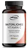 Natürliches Vitamin C Hochdosiert - 240 Vegane Kapseln 4 Monatsvorrat Acerola-Extrakt Und Hagebutten-Extrakt 400mg Reines Vitamin C Pro Tagesdosis (2 Kapseln) Laborgeprüft