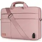 DOMISO 17.3 Inch Thickened Multi-Functional Laptop Sleeve Business Briefcase Messenger Bag with USB Charging Port Compatible for 17-17.3" Notebook/Dell/Acer/HP/MSI, Pink